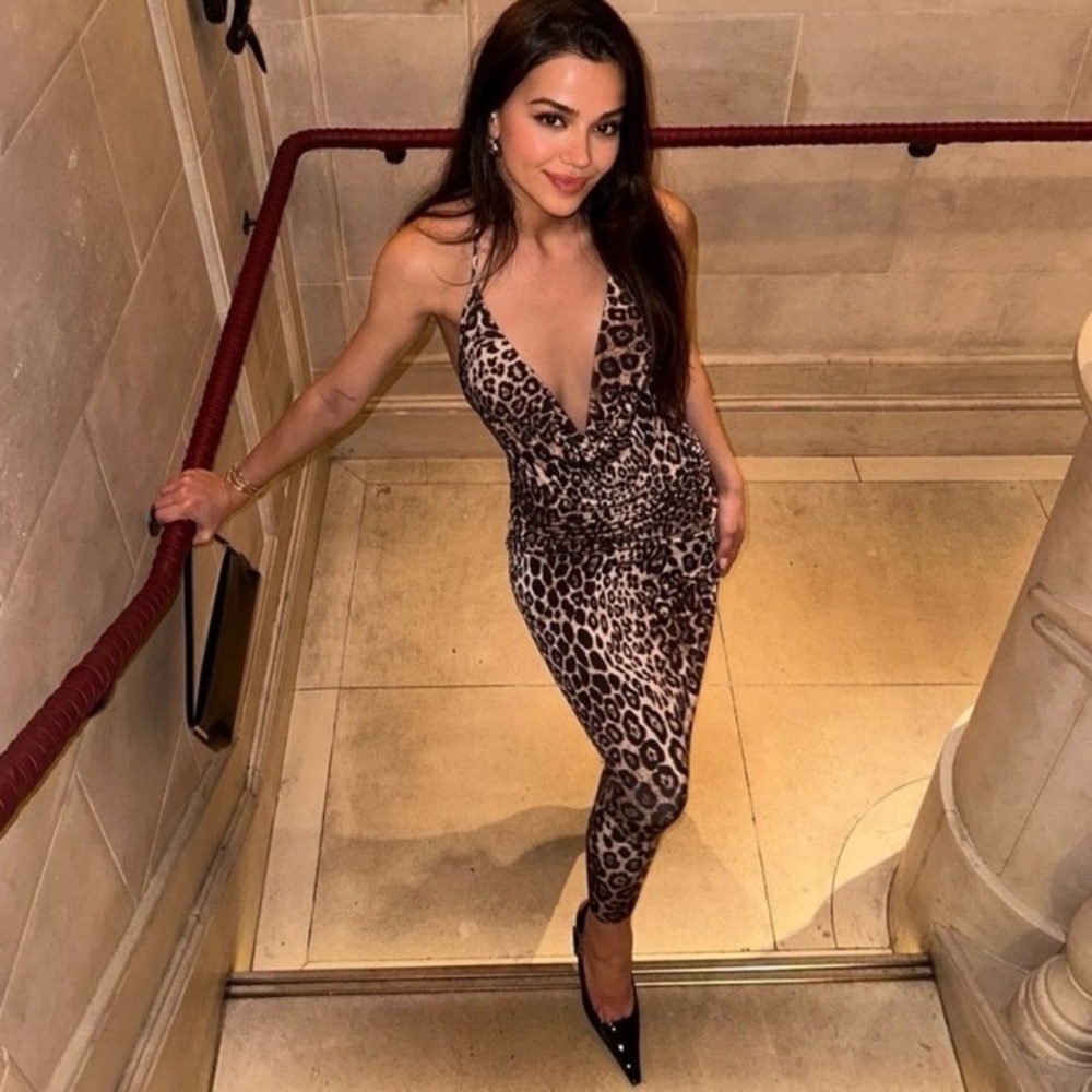 Zara leopard animal print draped midi dress - Picture 4 of 14